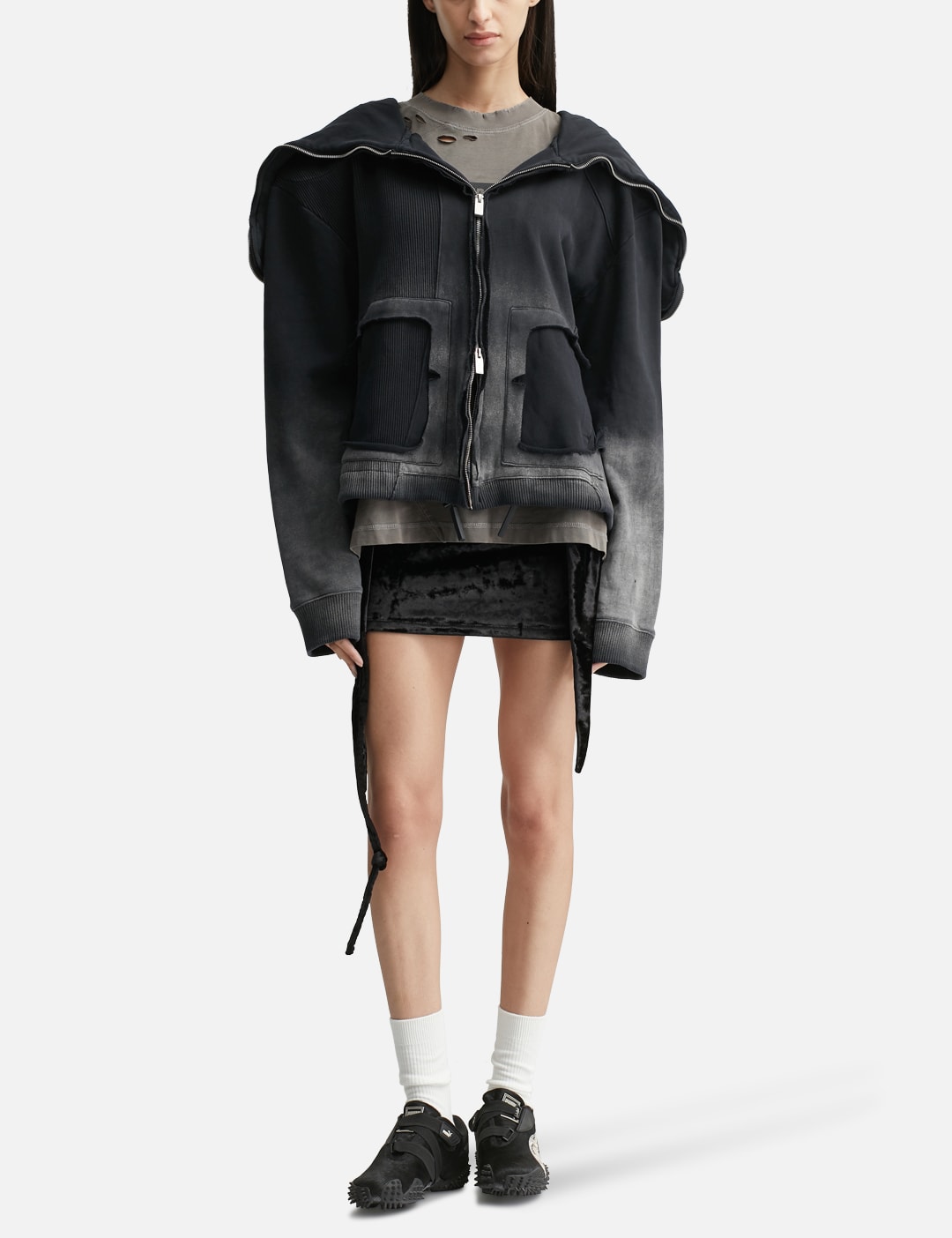 Panelled Padded Zipped Grey Hoodie view 12