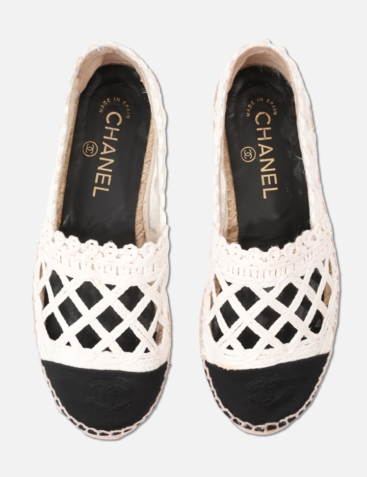 Chanel Woven Fabric Grosgrain CC Espadrilles in White Black Placeholder Image