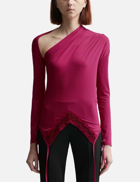 PUSHBUTTON RED ASYMMETRY NECK JERSEY TOP