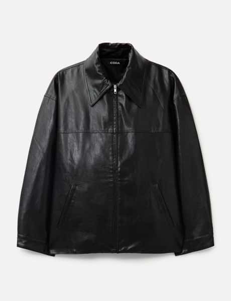 CODA Black Synthetic Leather Slant Jacket