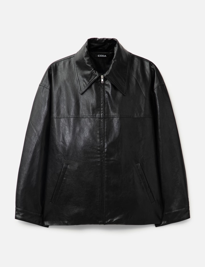 Black Synthetic Leather Slant Jacket Placeholder Image