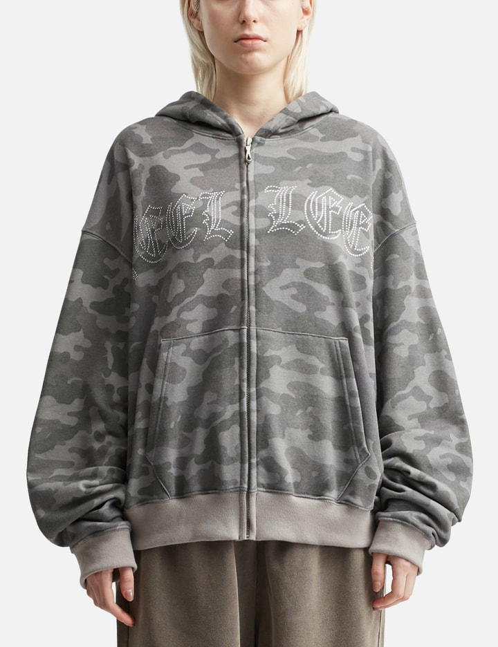 Studded Zip-up Hoodie Oversized Camo Placeholder Image