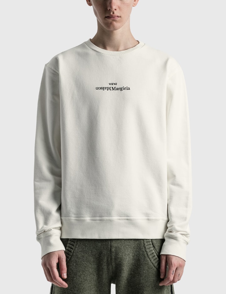 Upside Down Logo Sweatshirt in White - Maison Margiela