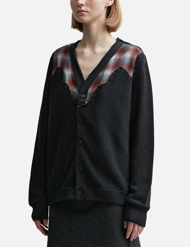 Shop Maison Margiela Pendleton Wool Panel Cardigan In Grey