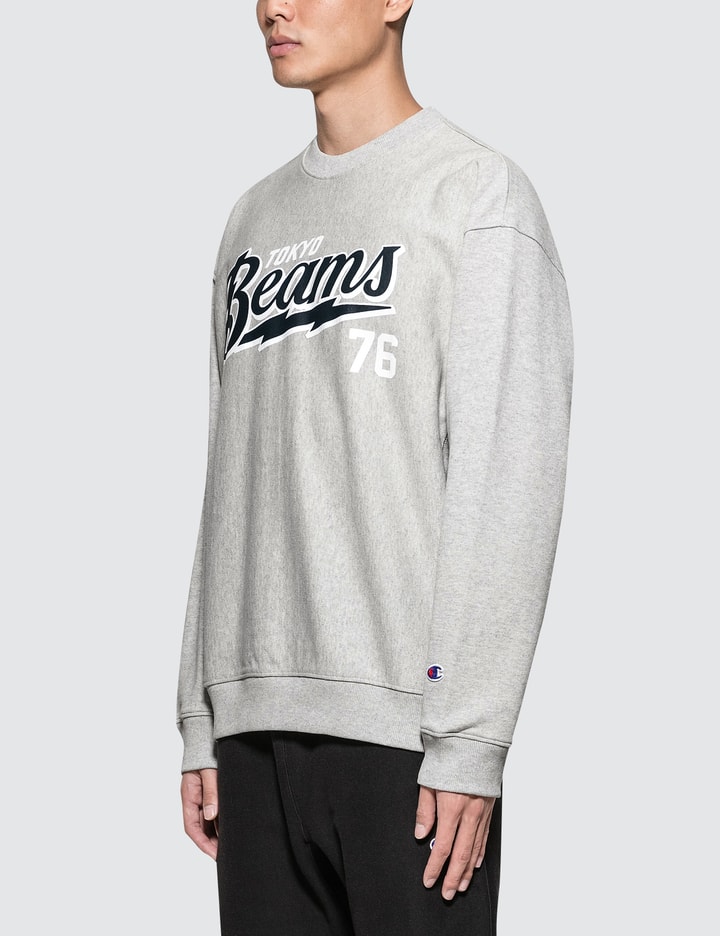 Hoodie Reverse Weave Script Logo - White Champion x Beams