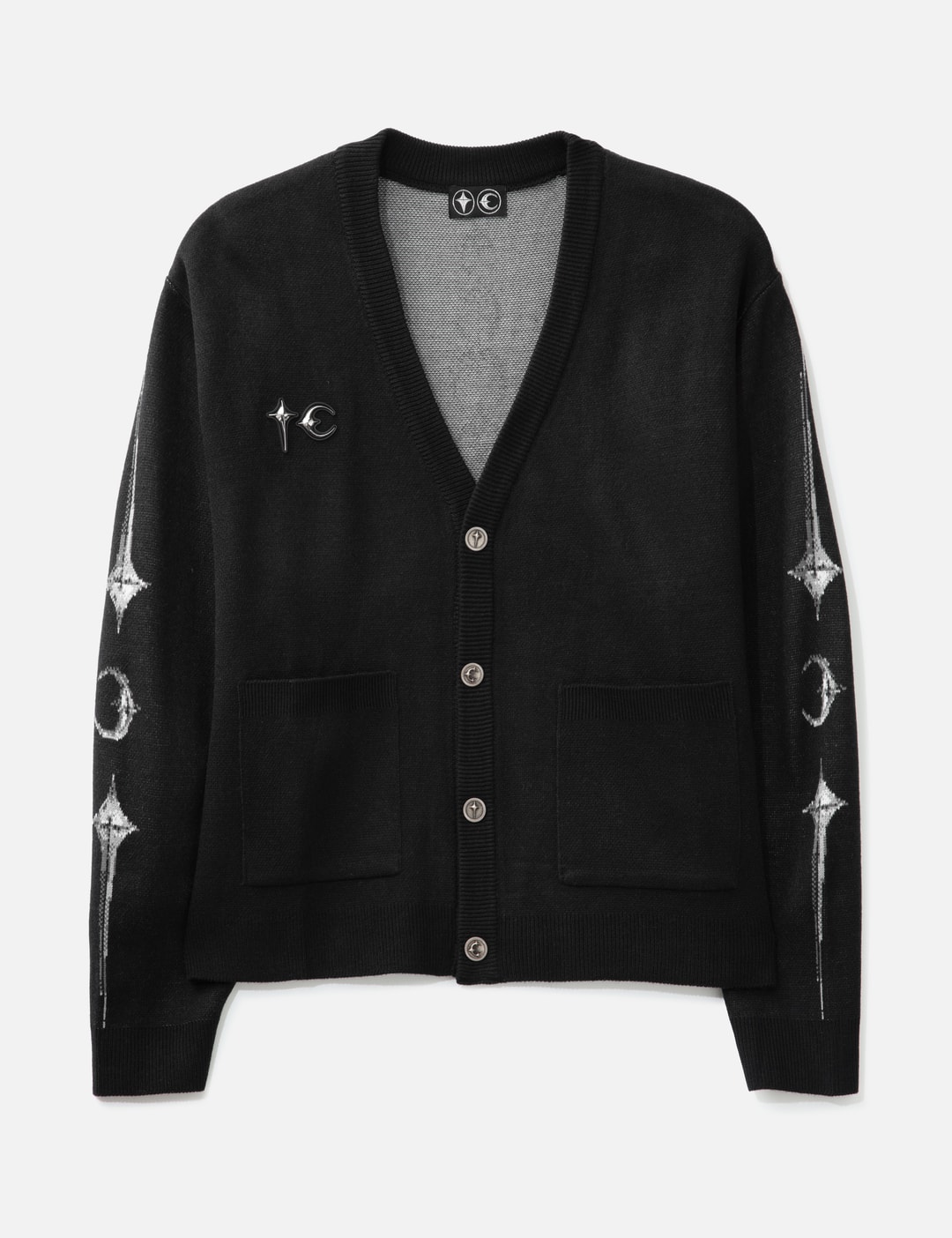 THUG CLUB TC Bone Knit Cardigan - Black V-neck knit with bold bone 