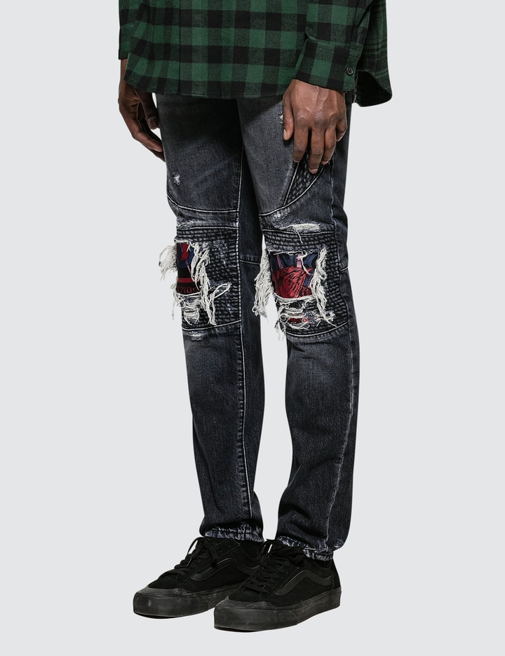 Light Wash Skull Biker Jeans Placeholder Image