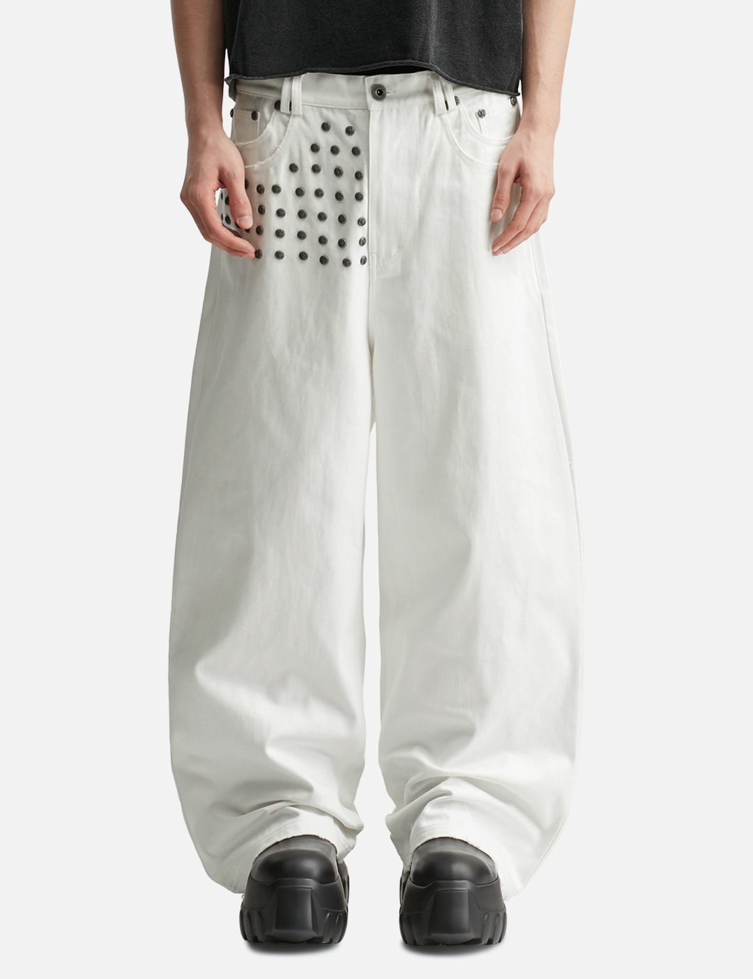 "Devlin" Studded Waxed Baggy Denims view 12