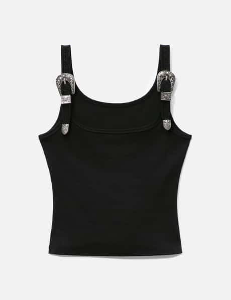 Black Tank Top With Metal Buckle Straps view 6