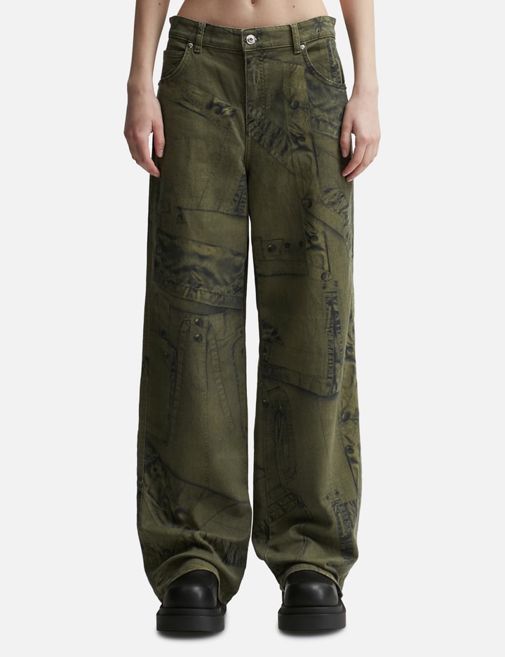 Blumarine Boy Fit Pants With Cargo-patch Print In Green