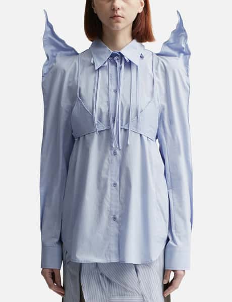 PUSHBUTTON STRIPE RABBIT EAR OVERSIZED SHIRT