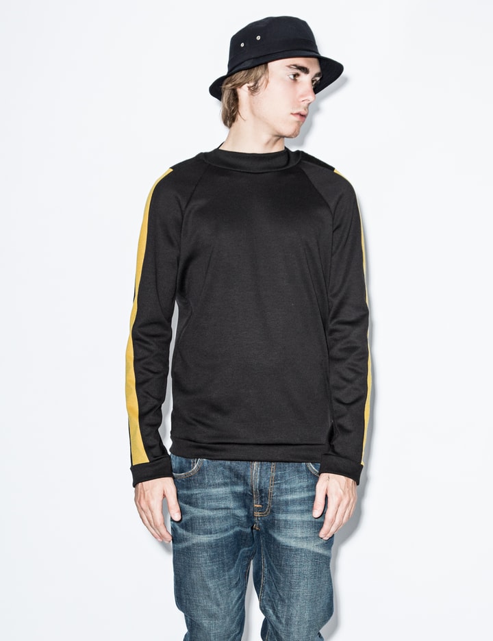 Black Dominic Crewneck Sweater with Suede Detail Placeholder Image