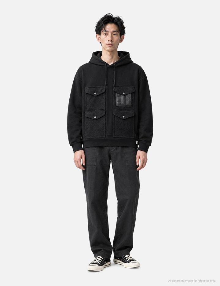 Junya Watanabe Man Junya Watanabe MAN X Reigning Champ Hoodie With Herringbone And Leather Patch Pocket
