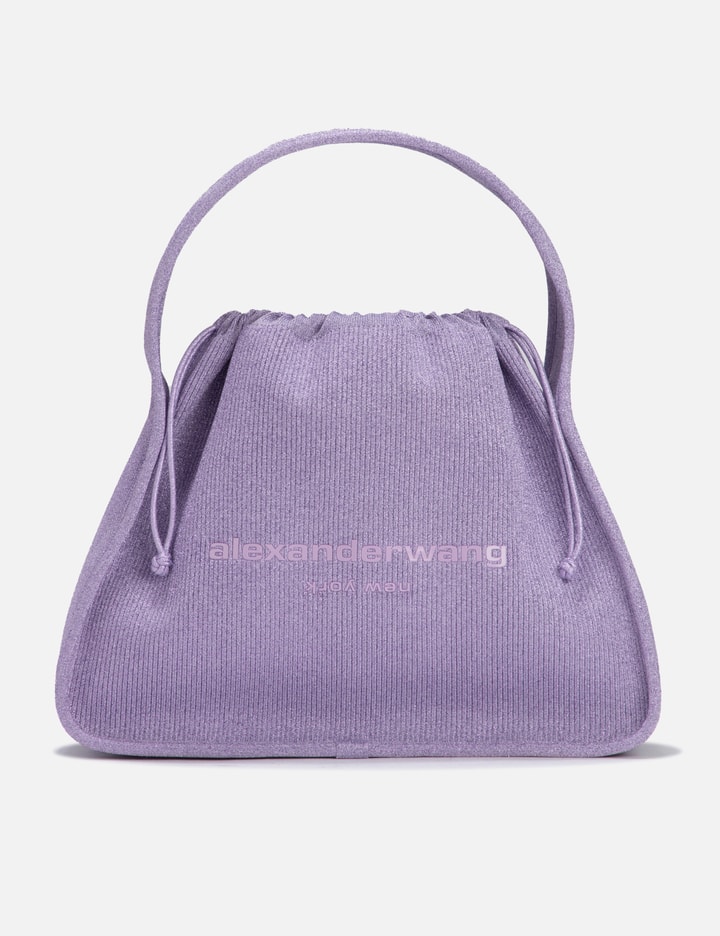 Alexander Wang Ryan Metallic Knit Drawstring Bag In Purple