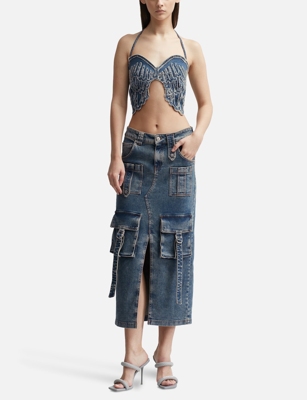 Cargo Denim Midi Skirt view 12