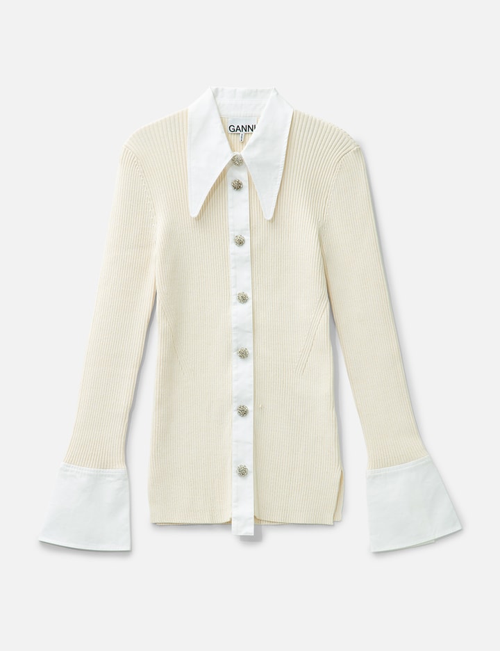 Ganni Point Collar Sweater In Neutral