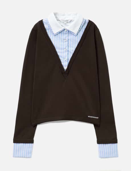 Brown Long-Sleeve Knit Top With Multi-Layer Collar view 6