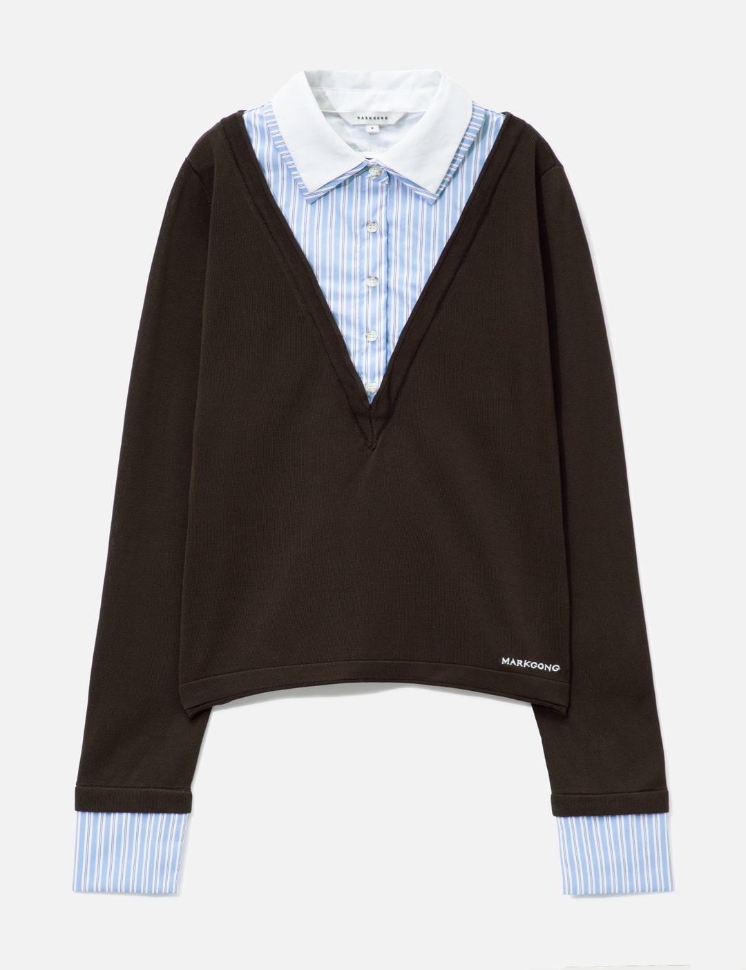Brown Long-Sleeve Knit Top With Multi-Layer Collar view 7