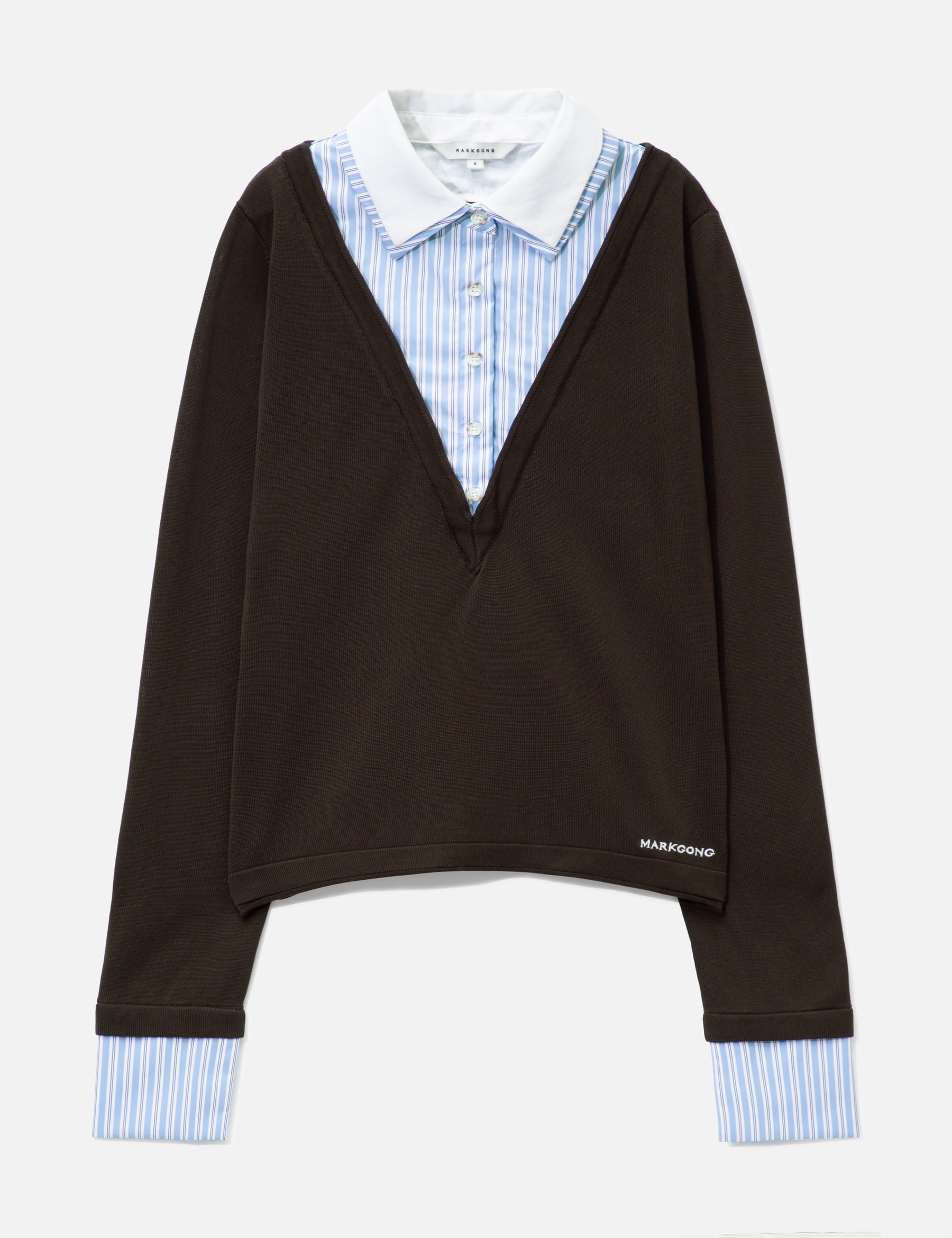 Brown Long-Sleeve Knit Top With Multi-Layer Collar view 16