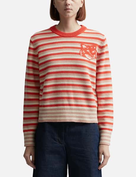 Maison Kitsuné Fox Head Intarsia Striped Regular Jumper