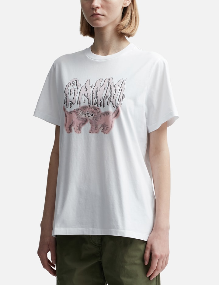 Shop Ganni White Relaxed Cats T-shirt