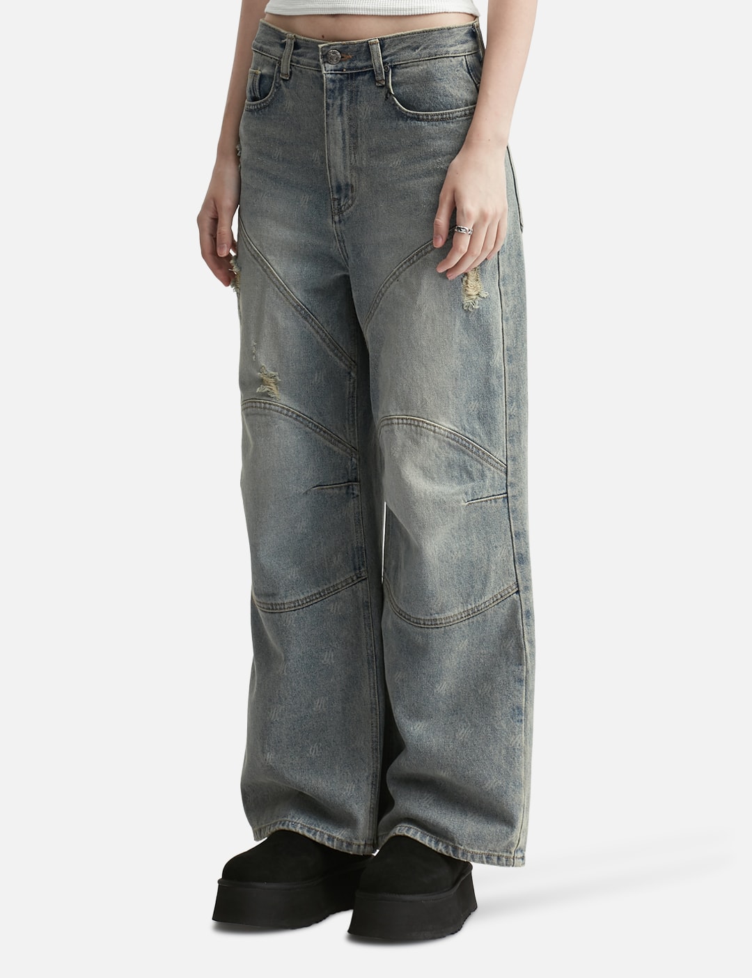 Logo Print Paneled Pants Blue view 8