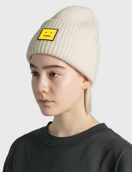 White Acne Studios Beanie Acne Studios: Off-White Large Face Logo Beanie | SSENSE main image 2