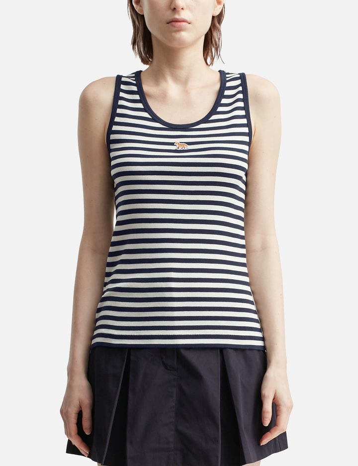 Maison Kitsuné Striped Cotton Sleeveless Top With Round Neck In Black