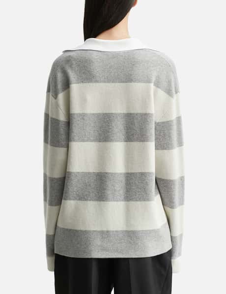 Striped Long Sleeve Wool Polo Shirt view 9