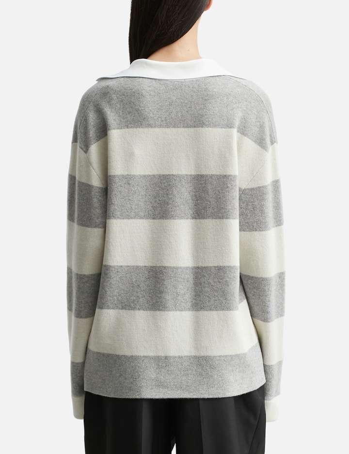 Moncler Striped Long Sleeve Wool Polo Shirt In Gray