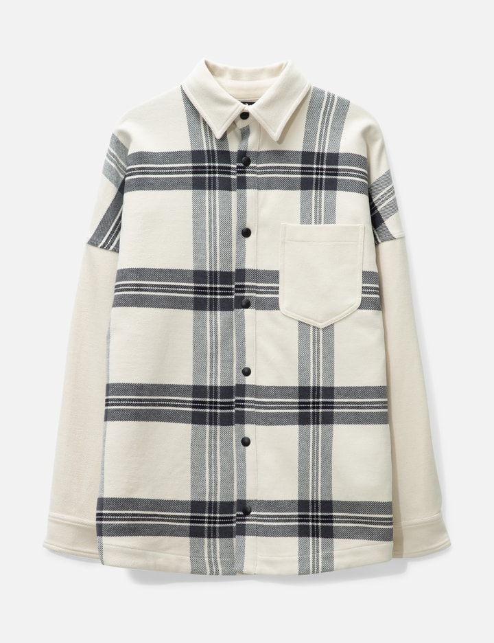 Palm Angels Back Logo Check Overshirt In Neutrals