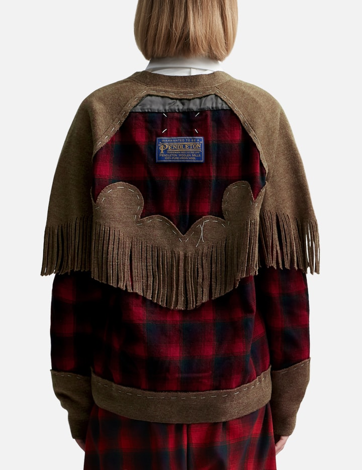 Maison Margiela Check Fringe Pendleton Wool Cardigan In Multicolor