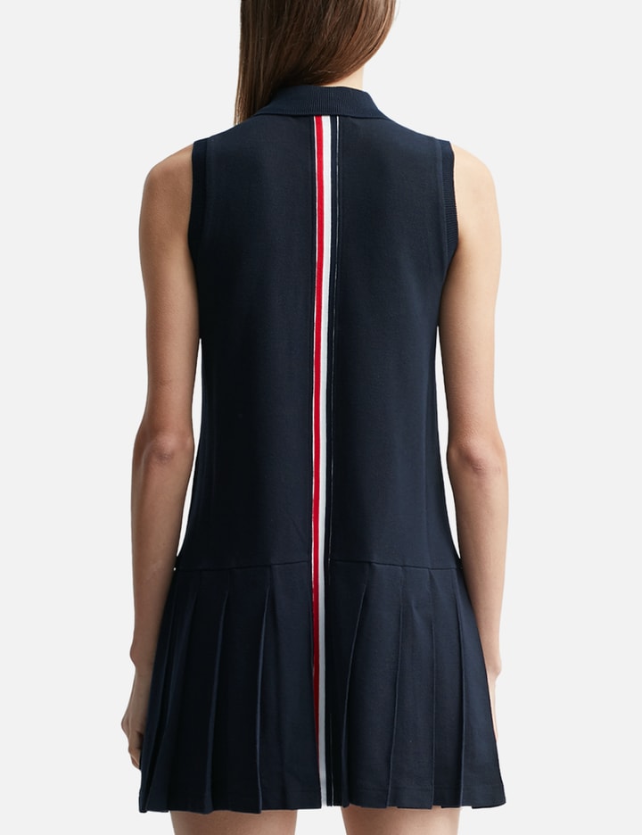 Shop Thom Browne Pique Center Back Rwb Stripe Sleeveless Pleated Tennis Dress In Navy