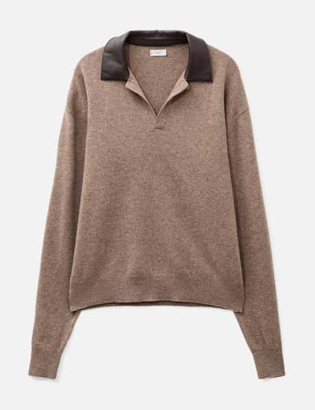 YOKE Extra Super Fine Wool Leather-Trimmed Skipper Sweater