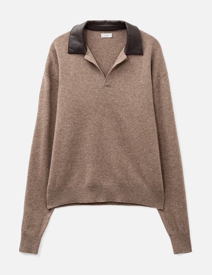 YOKE Extra Super Fine Wool Leather-Trimmed Skipper Sweater