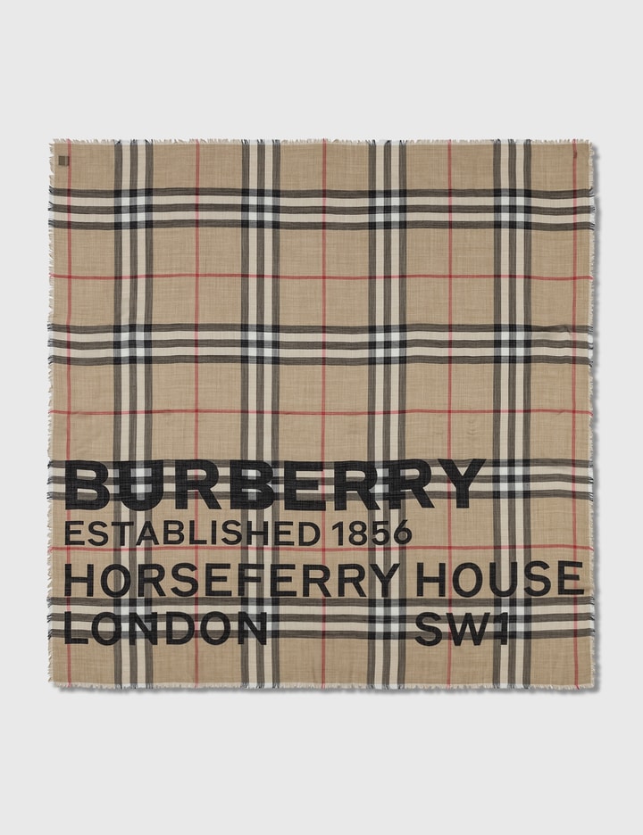 Horseferry Print Check Wool Silk Large Square Scarf Placeholder Image