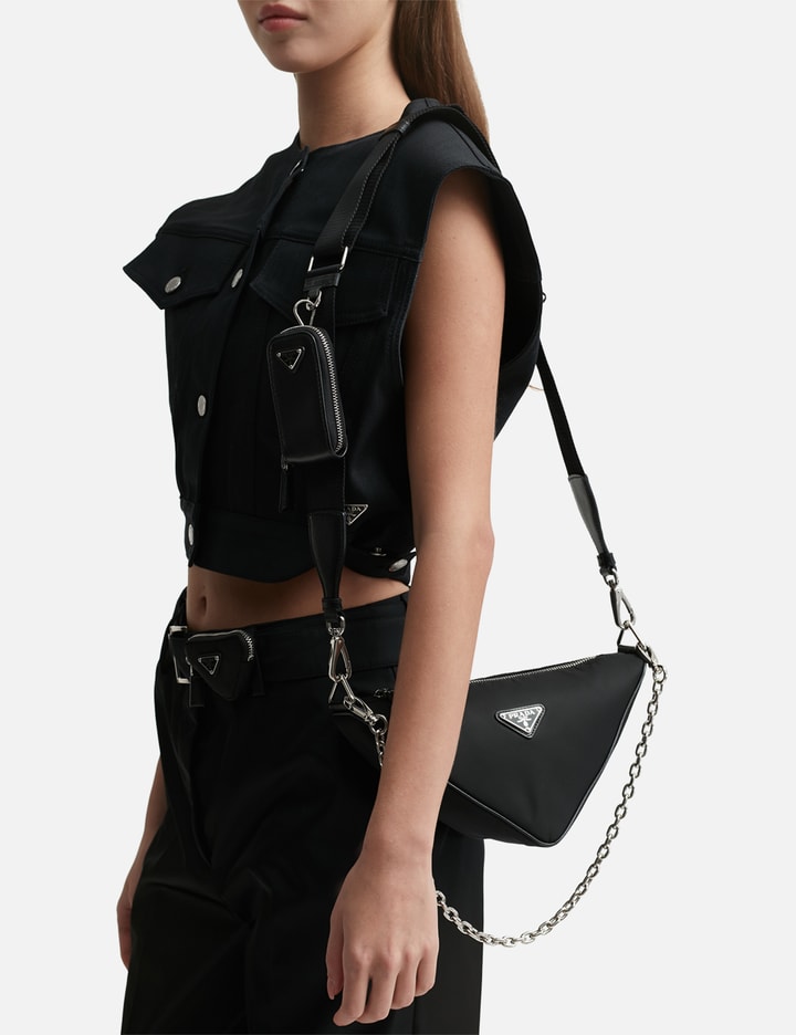 Prada Re-Edtion Nylon Quilted Black Triangle Logo Crossbody Bag