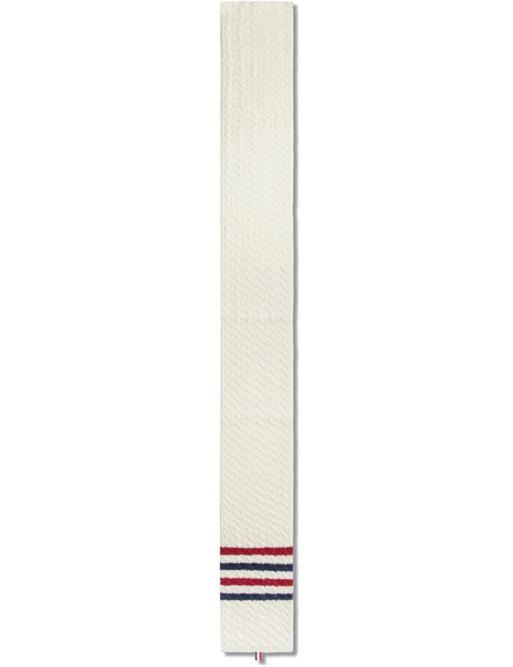 White Donegal Wool Baby Cable Scarf With Red White Blue Tipping Placeholder Image