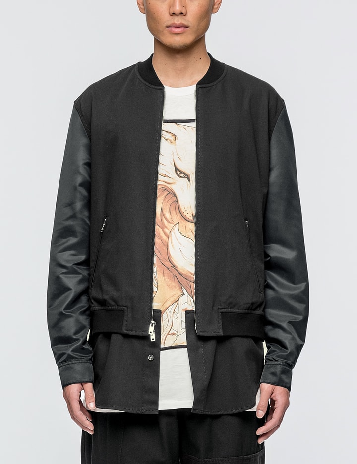 Classic Bomber Shirt Jacket with Nylon Sleeves Placeholder Image