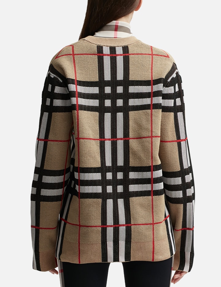 Shop Burberry Check Technical Cotton Cardigan In Beige