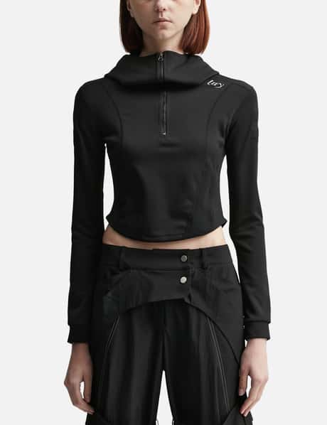 LEEY PATCH HIGH-NECK HOODIE TOP