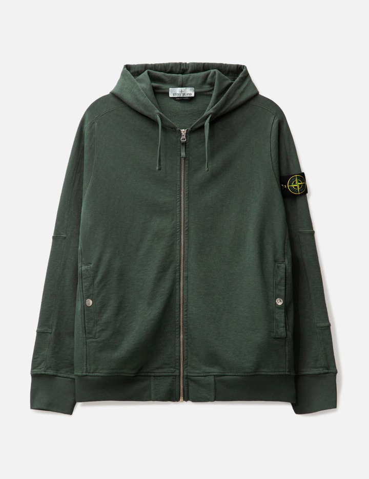 Stone Island ‘old' Treatment Hooded Full Zipper Sweatshirt In Green