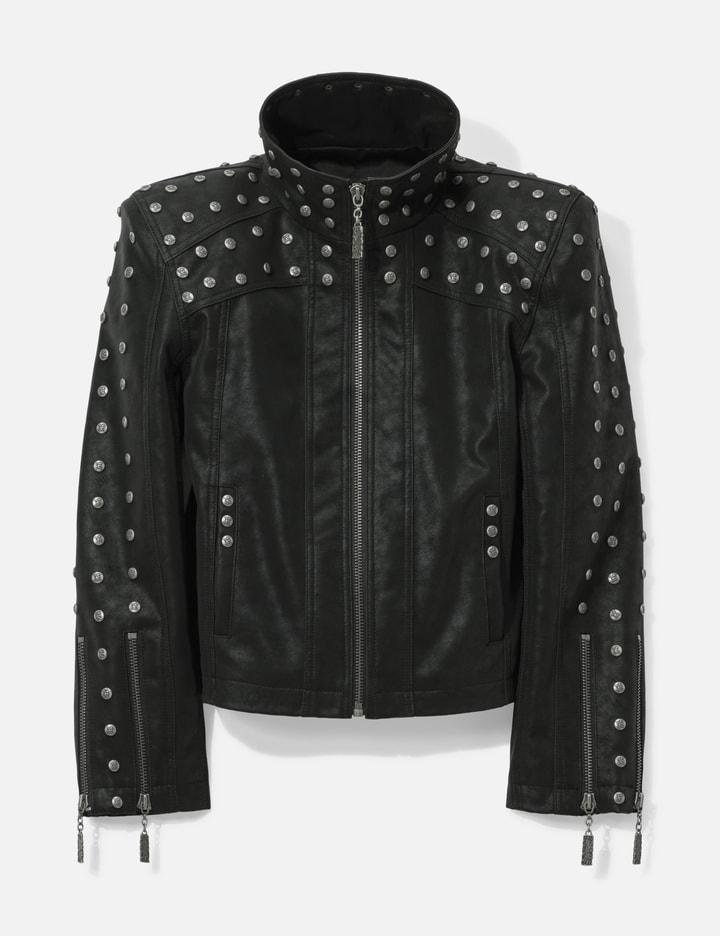 Thought We Friends Chan Studded PU Leather Jacket With Shoulder Pads