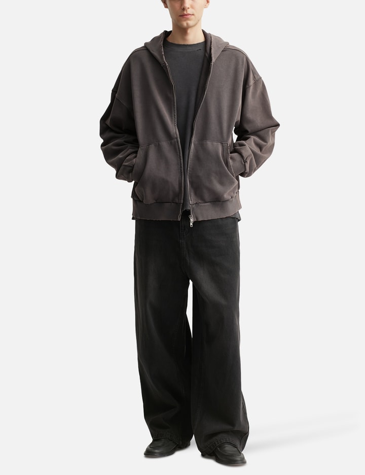 Brown Washed Distressed Zip Up Hoodie Placeholder Image