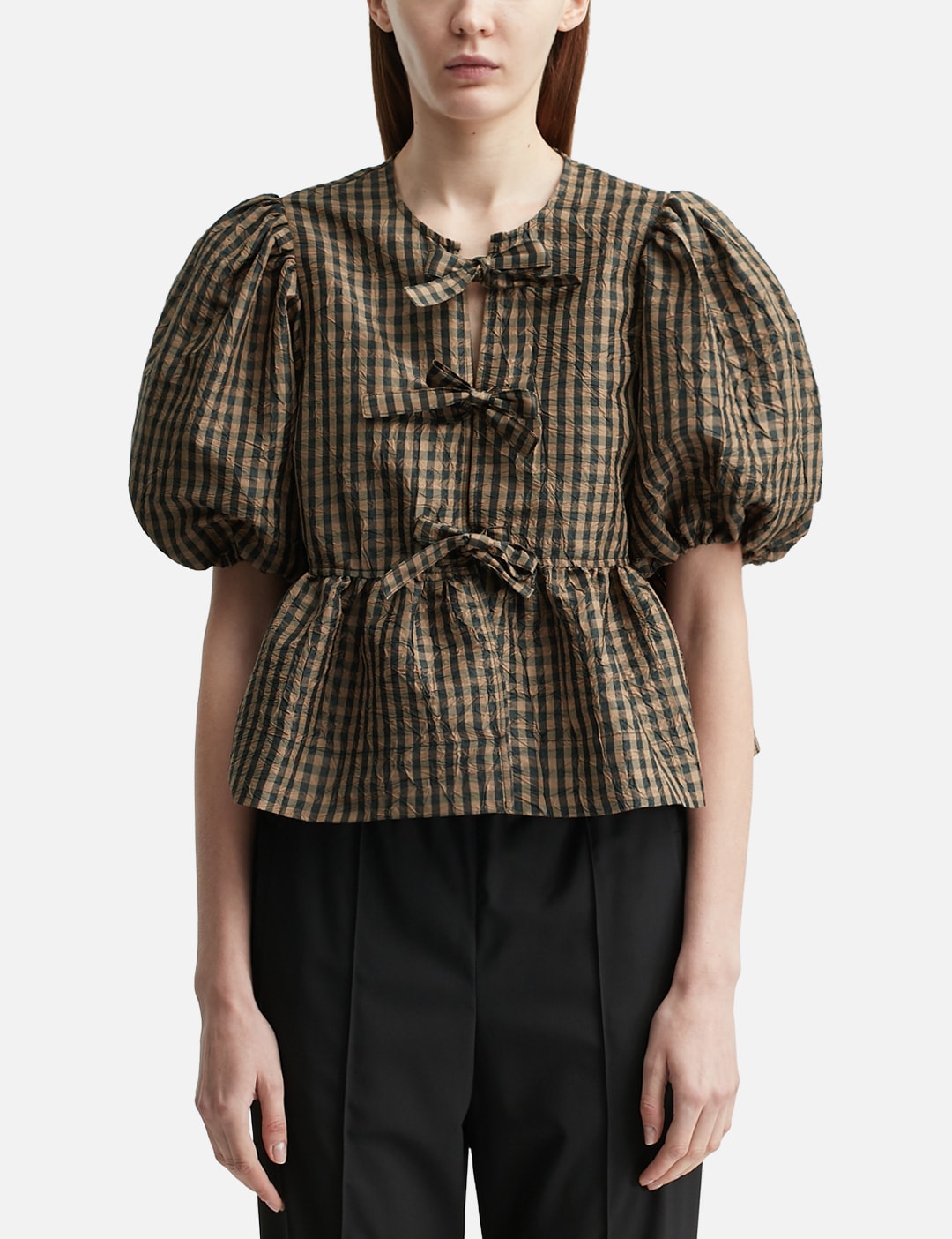 Crinkled Check Blouse