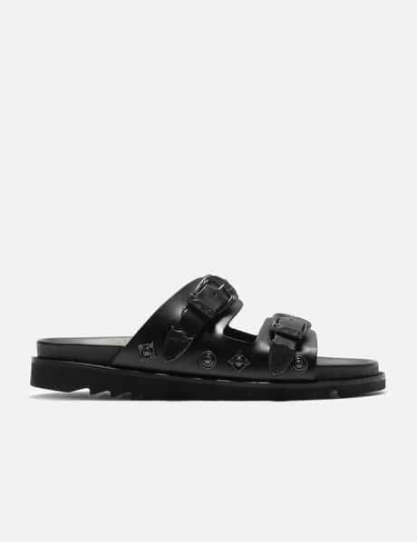 Toga Virilis BLACK LEATHER GUNMETAL HARDWARE SANDAL