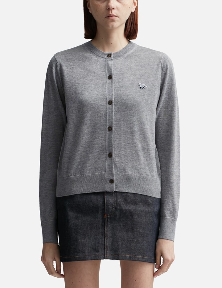 Maison Kitsuné Cropped Wool Cardigan With Ribbed Cuffs And Hem In Grey