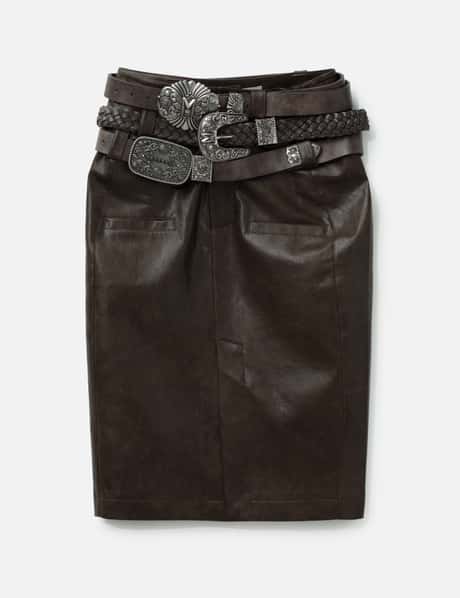 Brown Faux Leather Pencil Skirt With Detachable Belts view 6