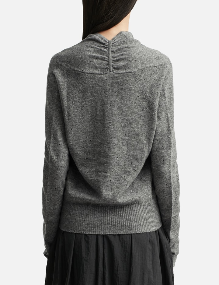 Anggae Eyelet Knit Cowl Neck Pullover In Gray