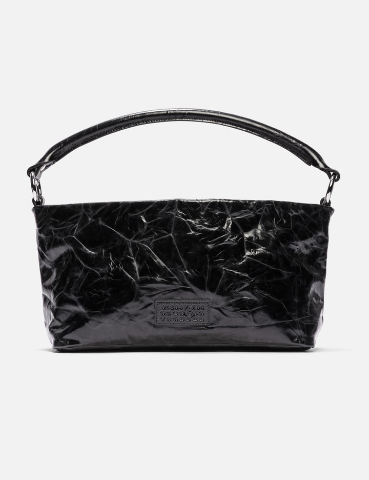 MM6 Numeric Hobo Bag in Black — wrinkled leather hobo shoulder bag with zip top
